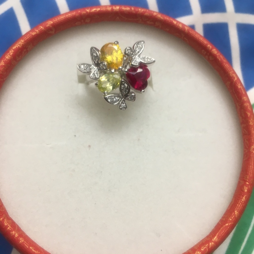 Brass Rhodium Top Quality Tricolor CZ Ring 7-7.25